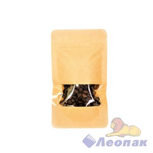 Пакет №4 бумажный ДОЙ-ПАК 105х185 (35+35) КРАФТ С ОКНОМ 40мм с замком zip-lock (100шт/600шт)