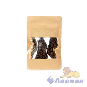 Пакет №61 бумажный ДОЙ-ПАК 135х225 (35+35) КРАФТ С ОКНОМ 40мм с замком zip-lock (100шт/600шт)