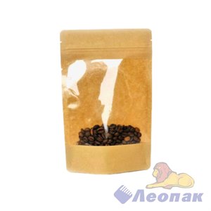 Пакет №13 бумажный ДОЙ-ПАК 150х240 (45+45) КРАФТ С ОКНОМ 140мм с замком zip-lock (100шт/600шт)