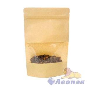 Пакет №12 бумажный ДОЙ-ПАК 150х240 (45+45) КРАФТ С ОКНОМ 70мм с замком zip-lock (100шт/600шт)
