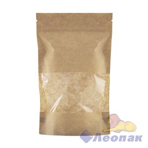 Пакет №30 бумажный ДОЙ-ПАК 160х250 (45+45) КРАФТ С ОКНОМ 70мм с замком zip-lock (100шт/600шт)