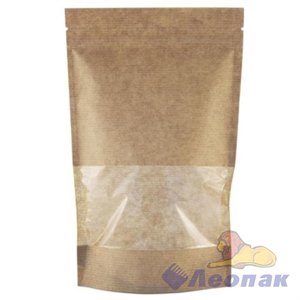Пакет №15 бумажный ДОЙ-ПАК 200х300 (45+45) КРАФТ С ОКНОМ 70мм с замком zip-lock (100шт/600шт)