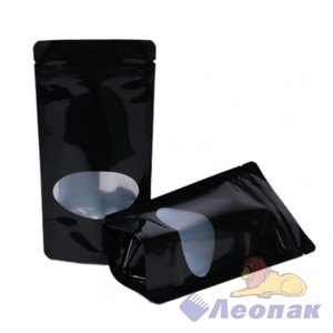 Пакет металлизированный ДОЙ-ПАК 135х225(40+40) ЧЕРНЫЙ матовый окно ОВАЛ замком zip-lock(100шт/600шт)