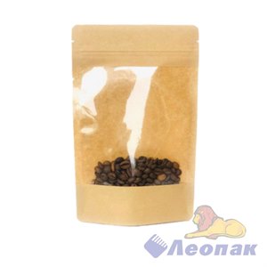 Пакет №34 бумажный ДОЙ-ПАК 200х300 (45+45) КРАФТ С ОКНОМ 140мм с замком zip-lock (100шт/600шт)