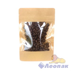 Пакет №10 бумажный ДОЙ-ПАК 135х225 (35+35) КРАФТ С ОКНОМ 90мм с замком zip-lock (100шт/600шт)