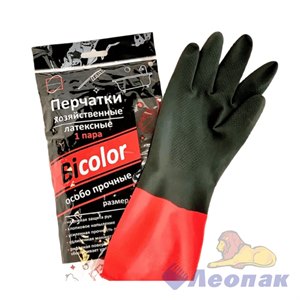 Перчатки хозяйственные BICOLOR XL (12/120) черно-красные