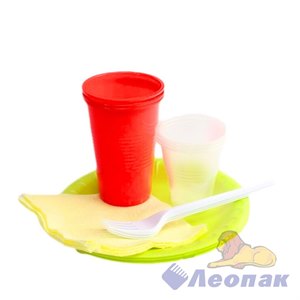 Набор EPS На Троих (40уп) Леопак/Тар.ВПС d=170мм, ст.100гр, ст.Цв.0,2, Вилка, Салфетка