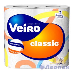 Бумага туалетная Linia Veiro Classic белая 2-х сл. (4шт/1уп/12уп)