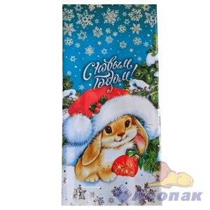Пакет подарочный ПП метал. с центральным швом Зайка (50/500) 16+(2х4)х42/60мкм (ИНТЕРПАК)