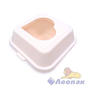 Ланч-бокс 152х152х40 h-78 с окном сердце по диагонали KY63 Багасса белый (50/500)