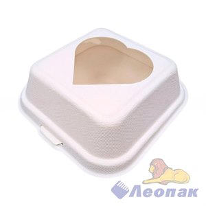 Ланч-бокс 152х152х40 h-78 с окном сердце по центру KY64 Багасса белый (50/500)