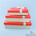 Набор подарочных коробок 3в1 с бантом (290*190*80) РОГОЖКА прямоугольник красный/светло серый-лента - фото 21540