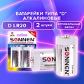 Батарейки КОМПЛЕКТ 2 шт, SONNEN Alkaline, D (LR20, 13А), алкалиновые, в блистере, 451091(Под заказ, срок поставки 3-5 дней) - фото 33161