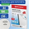 Обложки картонные для переплета, А4, КОМПЛЕКТ 100 шт., тиснение под кожу, 230 г/м2, белые, BRAUBERG, 530838(Под заказ, срок поставки 3-5 дней) - фото 33865