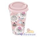 Стакан с крышкой 420мл с декором "sweet cats" (розовый) (24) Хомвер 31061 9000/1061 - фото 48463