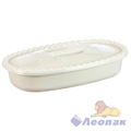 Миска прямоугольная 1,5 л. с крышкой (белый ротанг) МП
