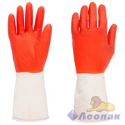 Перчатки латексные с х/б напылением BiColor красно-белые L (1/12/120пар)