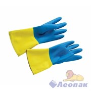 Перчатки латексные с х/б напылением BiColor сине-желтые S (1/12/120пар)