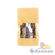 Пакет №5 бумажный ДОЙ-ПАК 105х185 (35+35) КРАФТ С ОКНОМ 70мм с замком zip-lock (100шт/600шт)