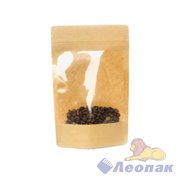 Пакет №32 бумажный ДОЙ-ПАК 160х250 (45+45) КРАФТ С ОКНОМ 140мм с замком zip-lock (100шт/600шт)