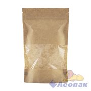Пакет №30 бумажный ДОЙ-ПАК 160х250 (45+45) КРАФТ С ОКНОМ 70мм с замком zip-lock (100шт/600шт)