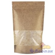 Пакет №15 бумажный ДОЙ-ПАК 200х300 (45+45) КРАФТ С ОКНОМ 70мм с замком zip-lock (100шт/600шт)