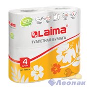 Бумага туалетная бытовая 2-х слойная (4рул.х19м.) LAIMA белая (126904) /12