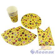 Набор бумажной посуды одноразовый ЛЕДЕНЦЫ (6 тар., 6 ст., 6 колпаков, 1 гирлянда) (50 уп) Ф-003