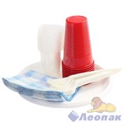 Набор NEW Пикник /10 персон (25уп) Леопак/Тар.БЕЛ. d=205, ст.100гр, ст.ЦВ.0,200, Вилка, Салфетка цв