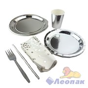 Набор посуды на 6 персон, серебро (тар. d180,230+ст. 0,2мл+с/ф+трубочка+вилка) (1уп) N74